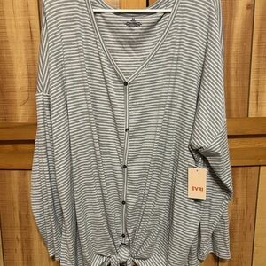 EVRI Women's Button Down Gray Striped Shirt 3X